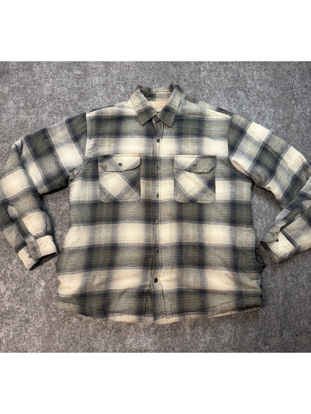 Grizzly Mountain Sherpa Lined Flannel Shirt Jacket XL Green Plaid Snap Shacket